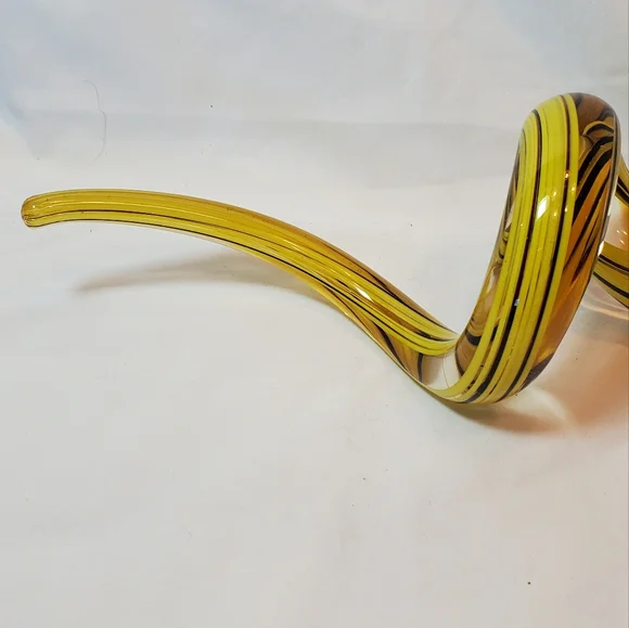 Yellow Clear Murano Style Glass Ribbon Swirl Sculpture Art Glass - Main Image